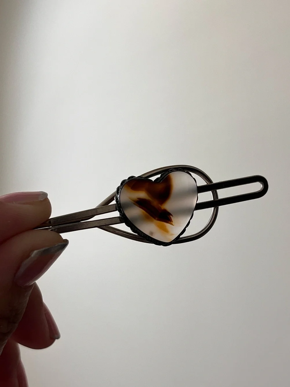 Vintage Western Tie Bar/Clip - Heart Shaped Agate Silver